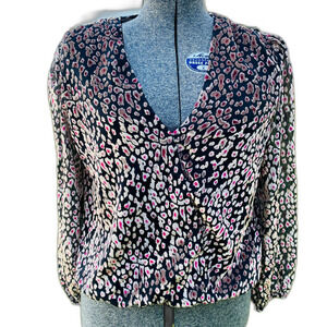 White House Black Market Burnout Crushed Velvet Long Sleeve Blouse Size S